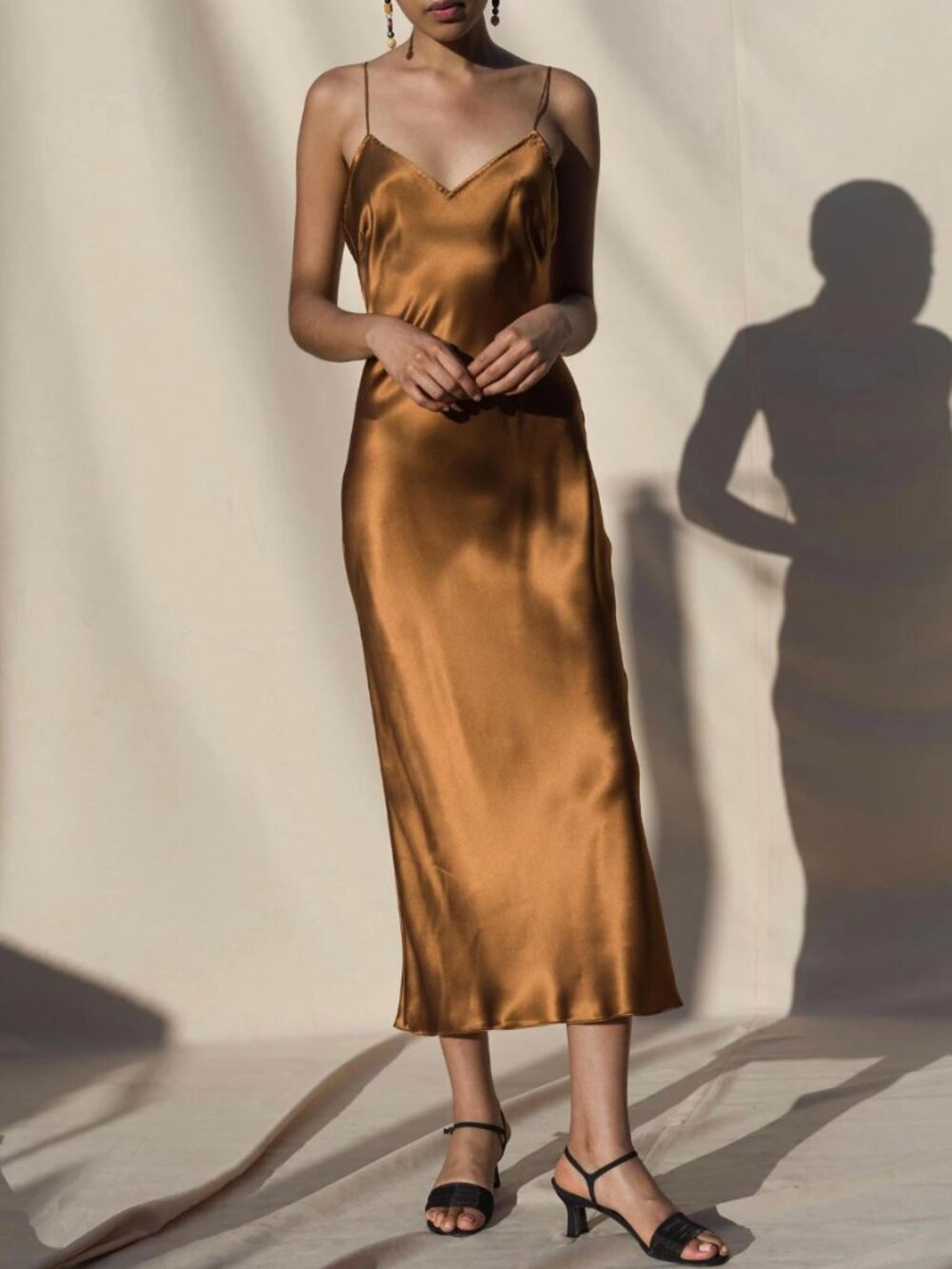 Pari Desai 100% silk slip dress- Bronze- M
